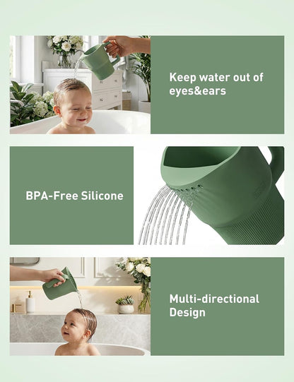 Silicone Baby Bath Rinse Cup - Shampoo & Body Washing Rinser for Kids & Toddlers, Lightweight Bath Cups for Rinsing Hair, Easy-Grip Handle, Ultra Soft Material (Olive Green)