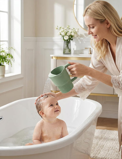 Silicone Baby Bath Rinse Cup - Shampoo & Body Washing Rinser for Kids & Toddlers, Lightweight Bath Cups for Rinsing Hair, Easy-Grip Handle, Ultra Soft Material (Olive Green)