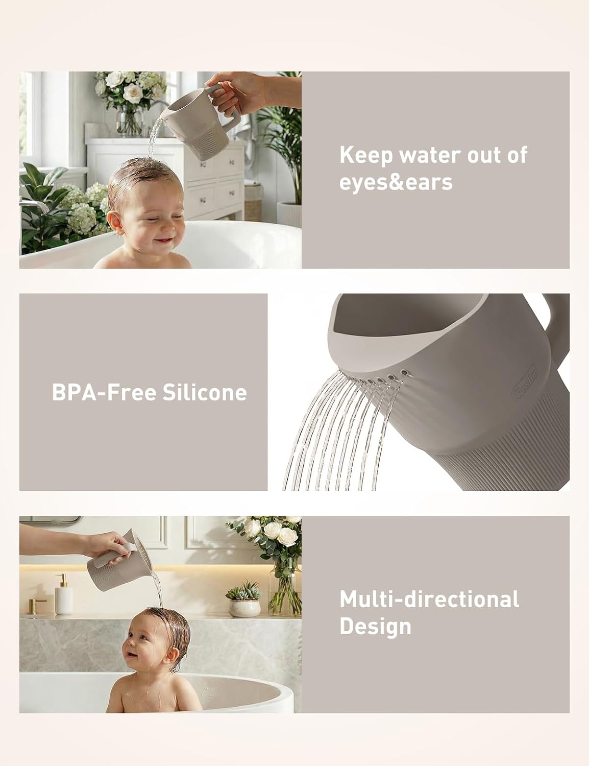 Silicone Baby Bath Rinse Cup - Shampoo & Body Washing Rinser for Kids & Toddlers, Lightweight Bath Cups for Rinsing Hair, Easy-Grip Handle, Ultra Soft Material (Olive Green)