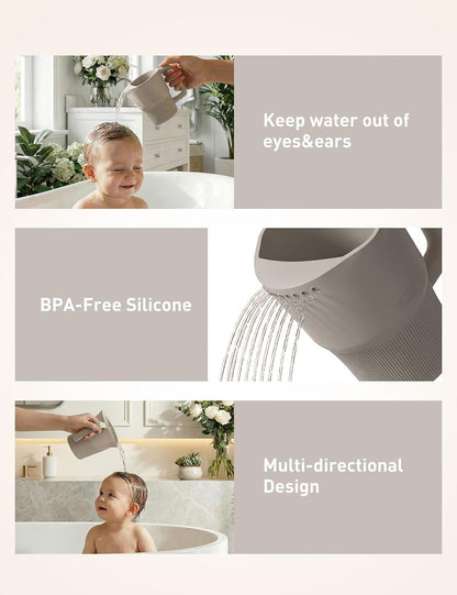 Silicone Baby Bath Rinse Cup - Shampoo & Body Washing Rinser for Kids & Toddlers, Lightweight Bath Cups for Rinsing Hair, Easy-Grip Handle, Ultra Soft Material (Olive Green)