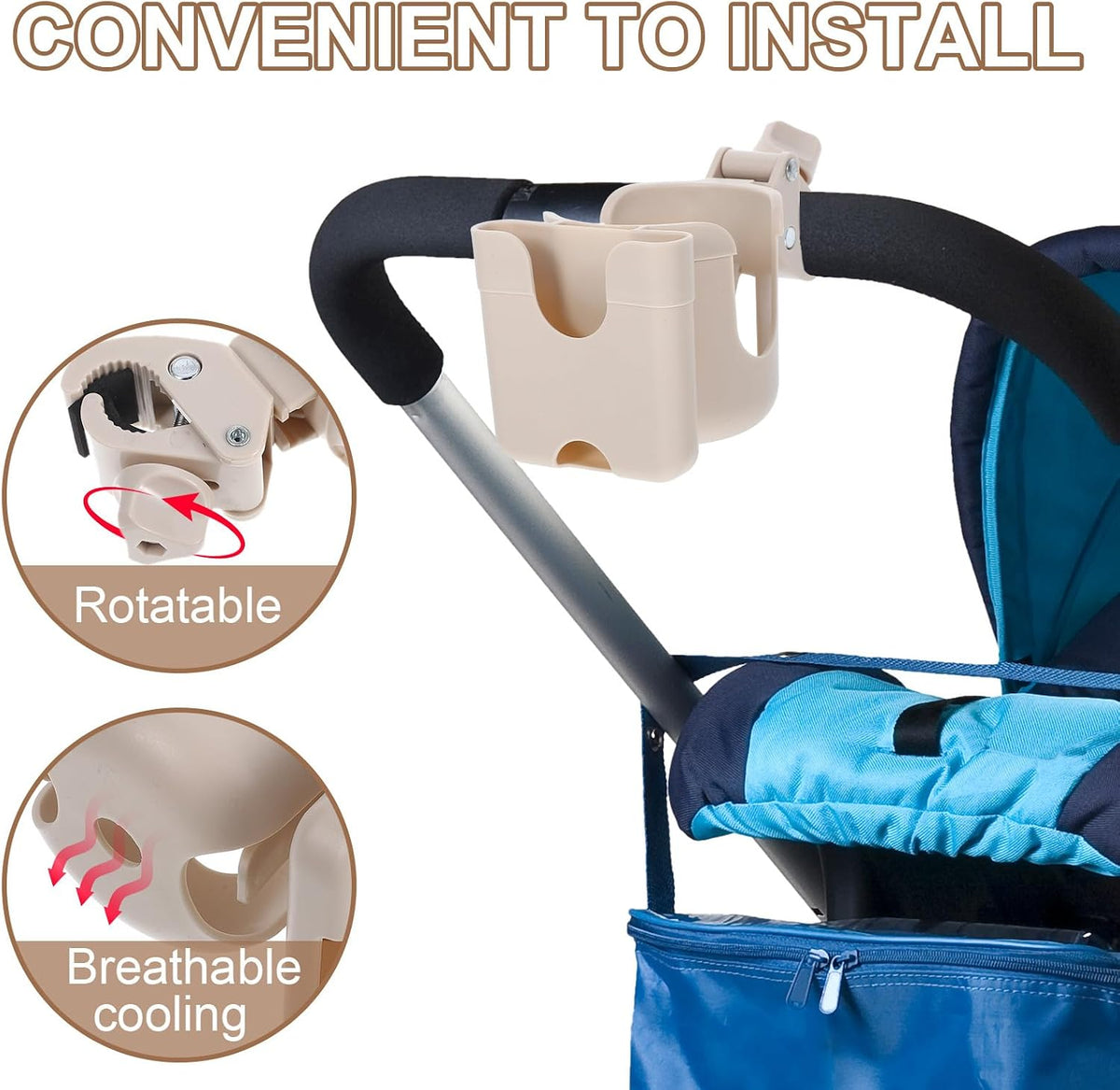 Stroller Cup Holder and Phone Mount Car Seat Cup Holder Organizer Rack for Bottles and Compatible with Shopping Carts and Strollers