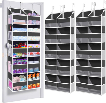 UVIAHOMI 2 Pack - Over The Door Organizer 5 Tiers, Extra Large Behind Door Storage of 10 Big Front & 10 Mesh Pockets, 80lb Weight Capacity, Hanging Doors Storage for Closet Bedroom Nursery, Dark Gray