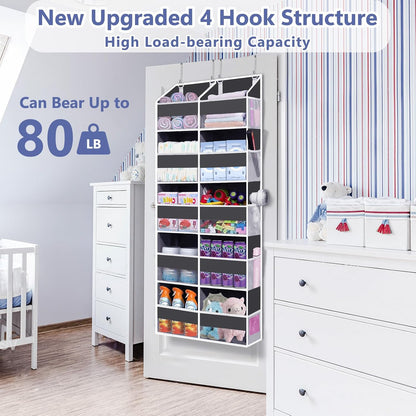 UVIAHOMI 2 Pack - Over The Door Organizer 5 Tiers, Extra Large Behind Door Storage of 10 Big Front & 10 Mesh Pockets, 80lb Weight Capacity, Hanging Doors Storage for Closet Bedroom Nursery, Dark Gray