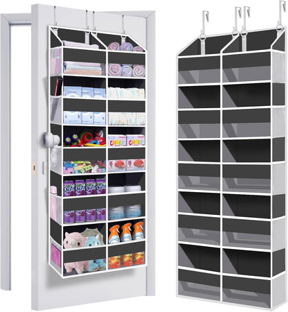 UVIAHOMI 2 Pack - Over The Door Organizer 5 Tiers, Extra Large Behind Door Storage of 10 Big Front & 10 Mesh Pockets, 80lb Weight Capacity, Hanging Doors Storage for Closet Bedroom Nursery, Dark Gray