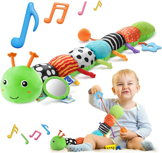 Musical Stuffed Caterpillar Toys with Teether and Baby Mirror