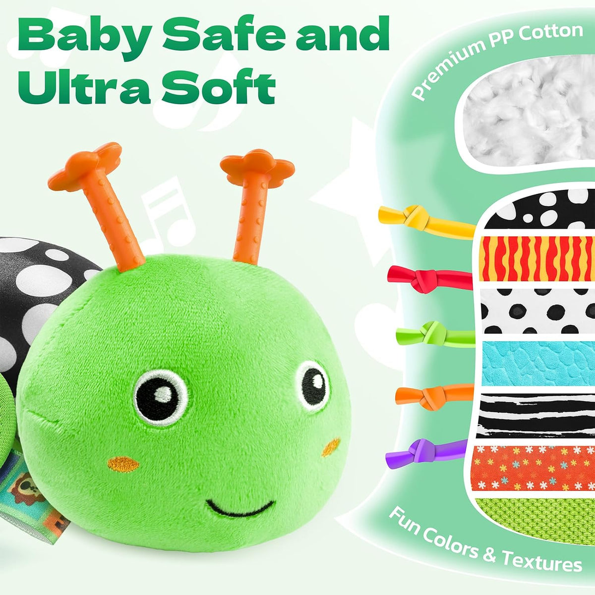 Musical Stuffed Caterpillar Toys with Teether and Baby Mirror