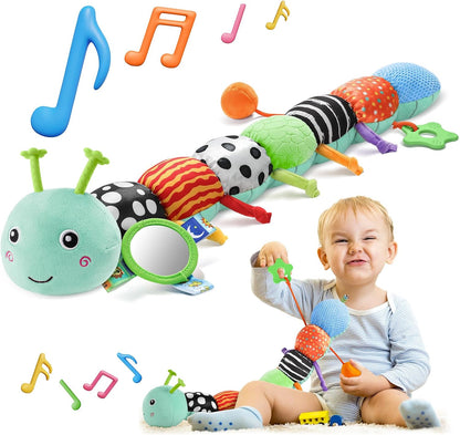 Musical Stuffed Caterpillar Toys with Teether and Baby Mirror