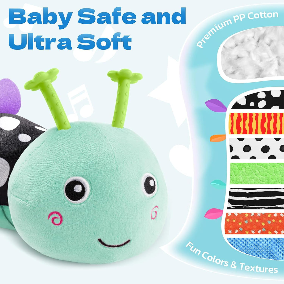 Musical Stuffed Caterpillar Toys with Teether and Baby Mirror