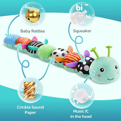Musical Stuffed Caterpillar Toys with Teether and Baby Mirror
