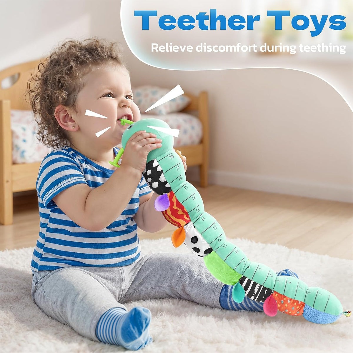 Musical Stuffed Caterpillar Toys with Teether and Baby Mirror