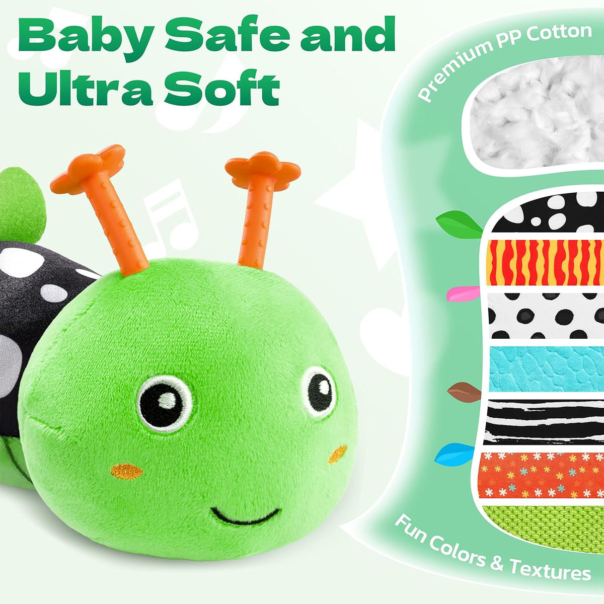 Musical Stuffed Caterpillar Toys with Teether and Baby Mirror