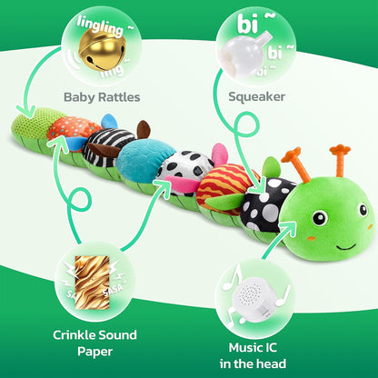 Musical Stuffed Caterpillar Toys with Teether and Baby Mirror