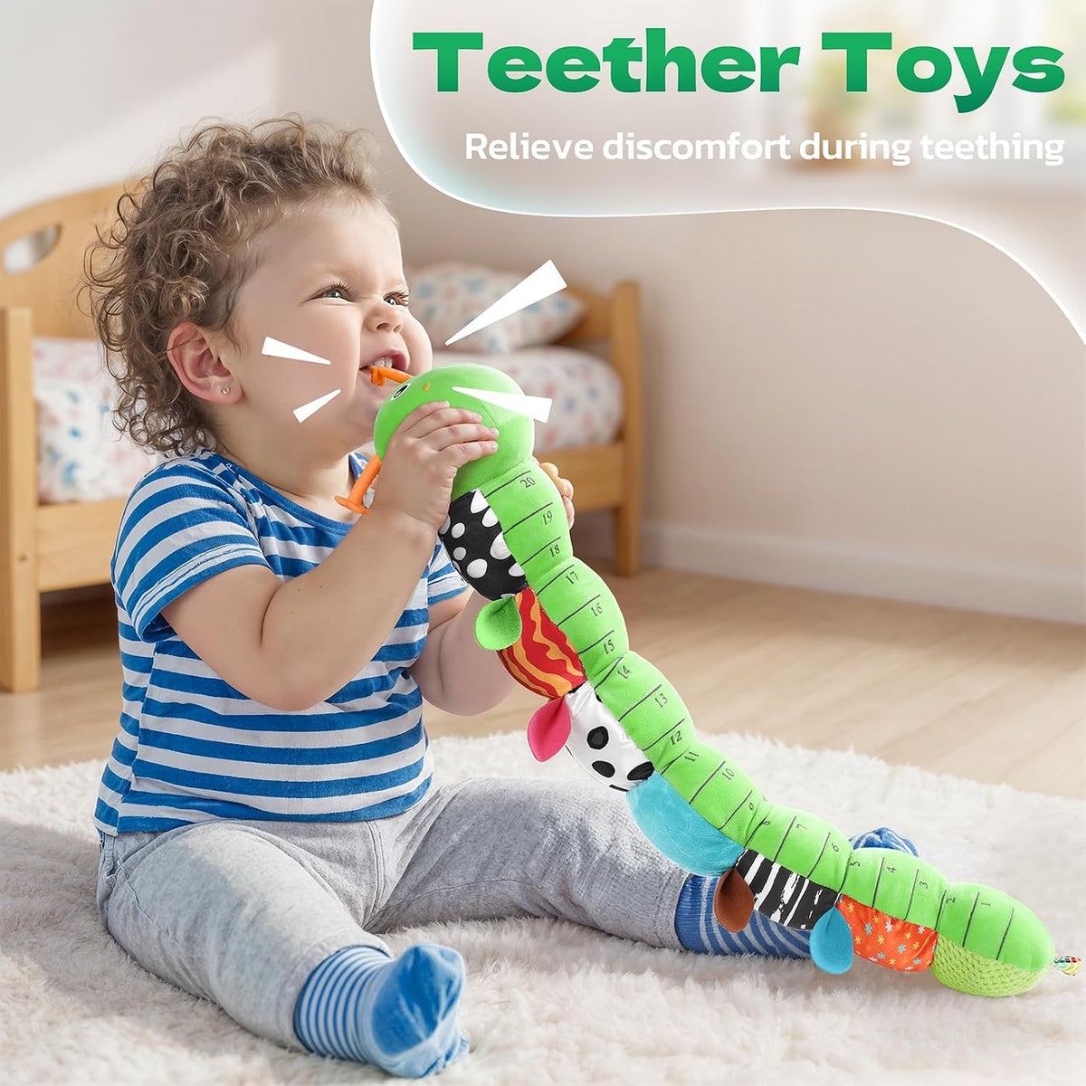 Musical Stuffed Caterpillar Toys with Teether and Baby Mirror