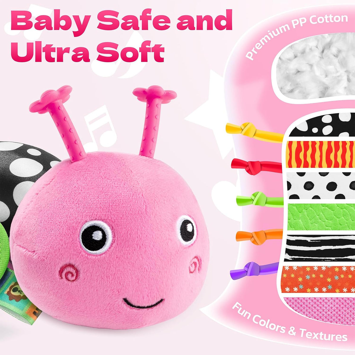 Musical Stuffed Caterpillar Toys with Teether and Baby Mirror
