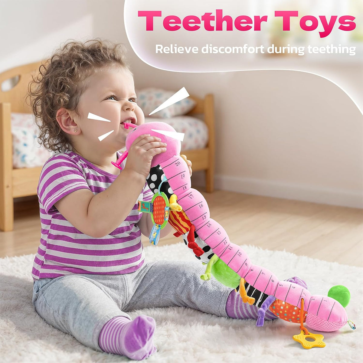 Musical Stuffed Caterpillar Toys with Teether and Baby Mirror