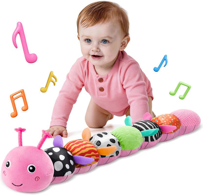 Musical Stuffed Caterpillar Toys with Teether and Baby Mirror