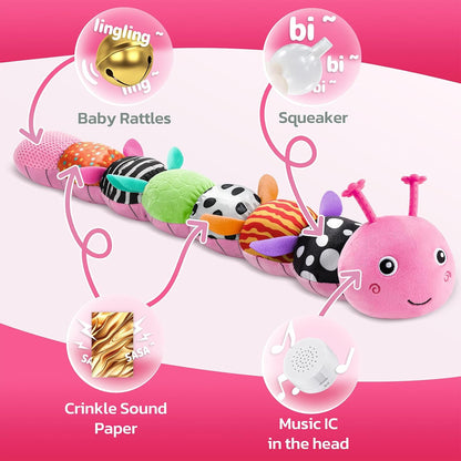 Musical Stuffed Caterpillar Toys with Teether and Baby Mirror