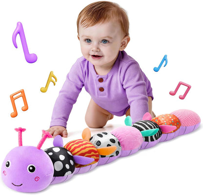 Musical Stuffed Caterpillar Toys with Teether and Baby Mirror