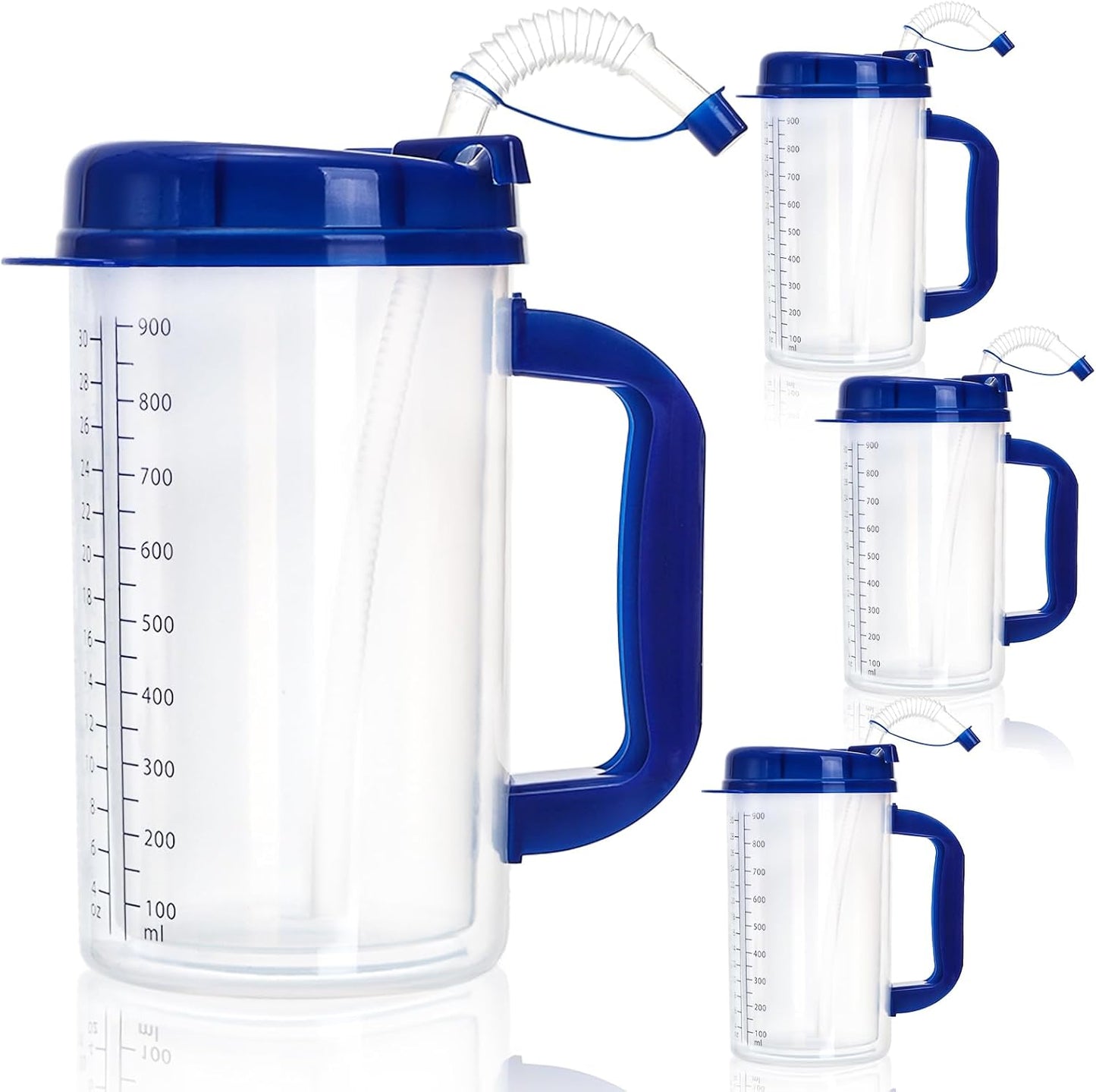 4 Pack Hospital Water Cup with Straw and Lid, 32 OZ Double-Walled Insulated Hospital Mug, Plastic Hospital Drinking Bottle Carafe with Scales for Daily Intake Remind, Kitchen, Bake, Nursing