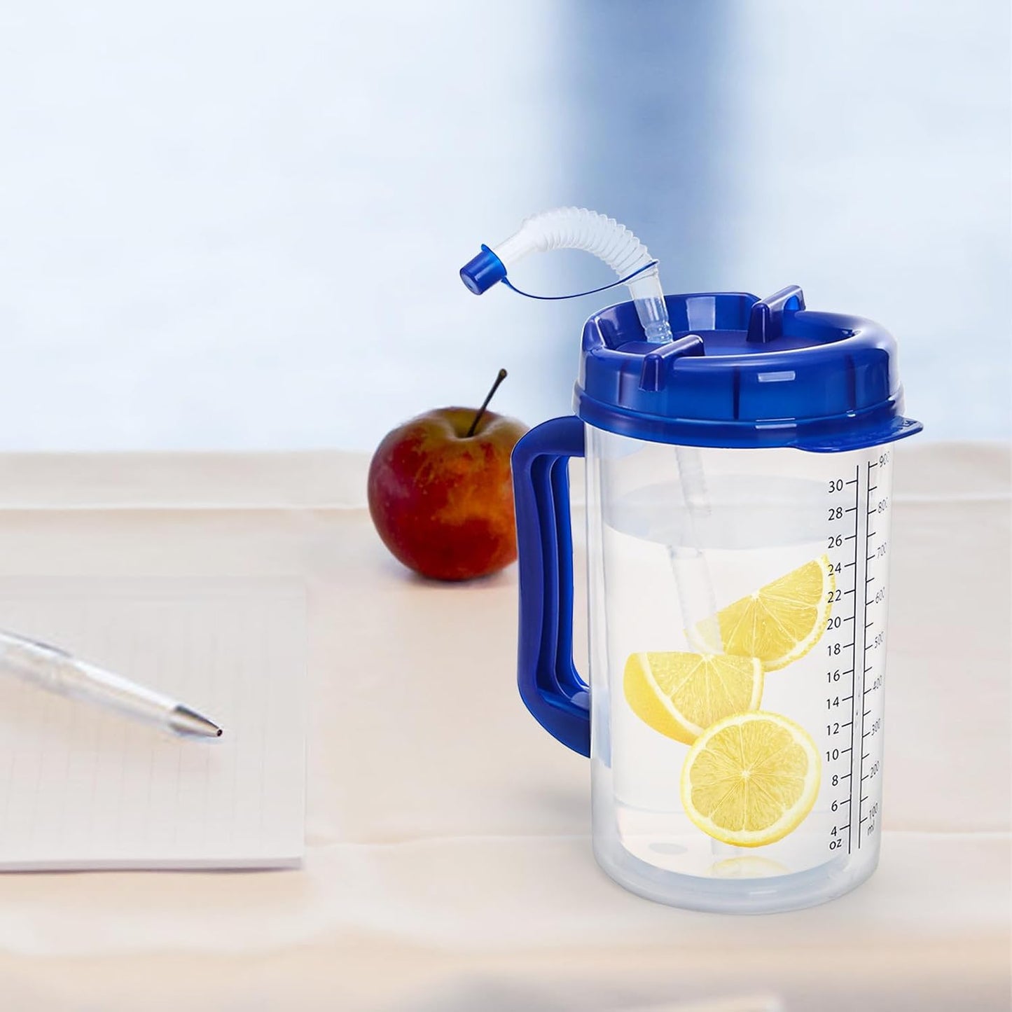 4 Pack Hospital Water Cup with Straw and Lid, 32 OZ Double-Walled Insulated Hospital Mug, Plastic Hospital Drinking Bottle Carafe with Scales for Daily Intake Remind, Kitchen, Bake, Nursing
