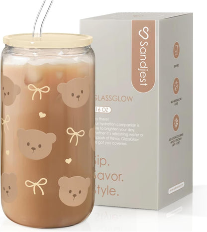 Christian 16oz Can Glass Tumbler with Acrylic Lid & Straw, Iced Coffee Cup for Women Girls, Aesthetic Cups Gifts for Birthday Christmas