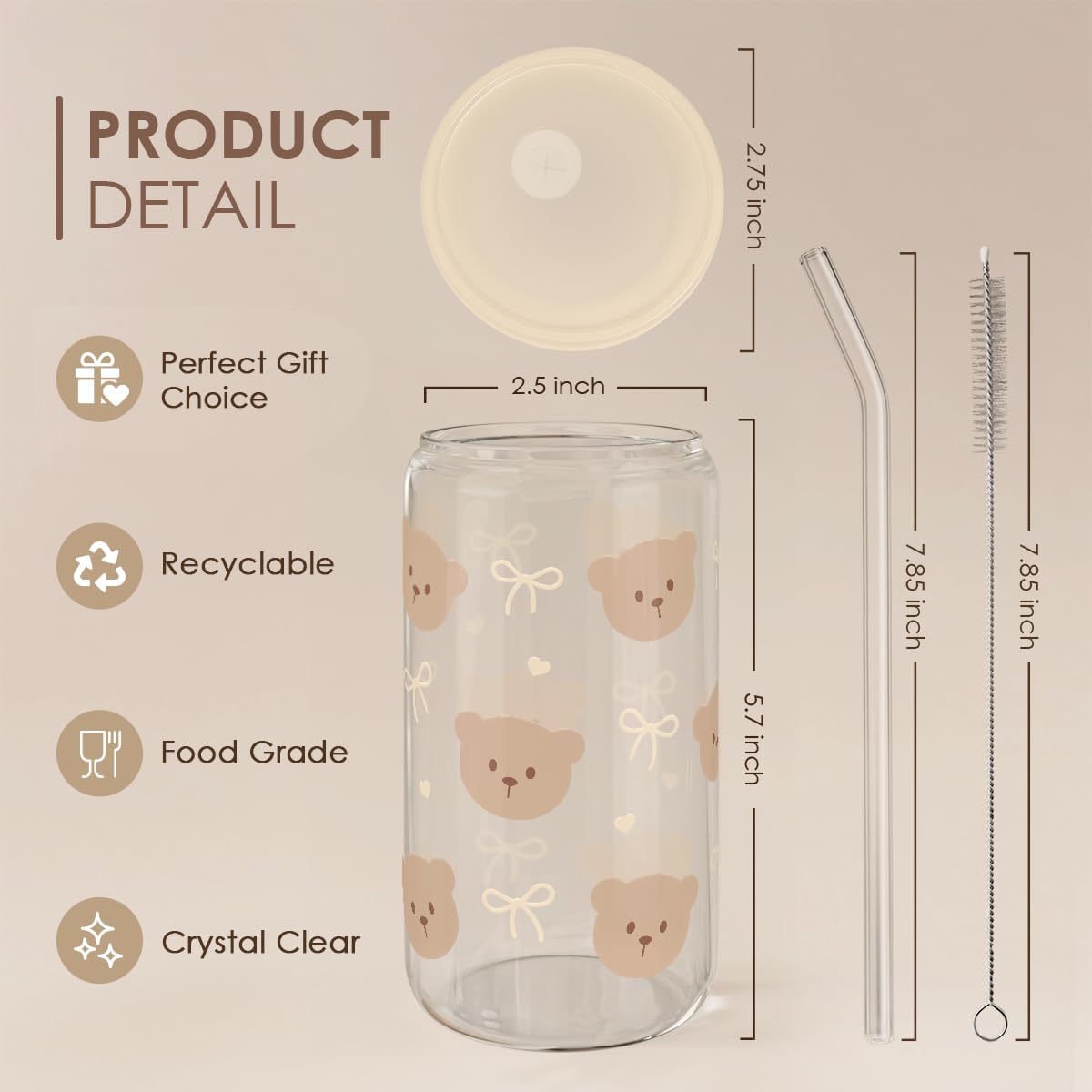 Christian 16oz Can Glass Tumbler with Acrylic Lid & Straw, Iced Coffee Cup for Women Girls, Aesthetic Cups Gifts for Birthday Christmas