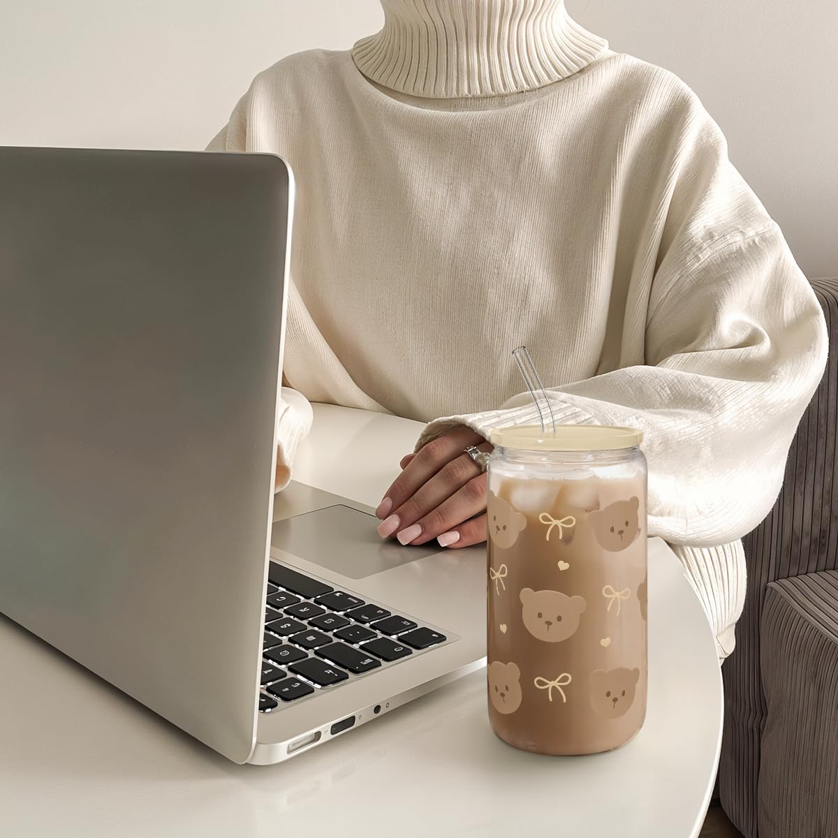 Christian 16oz Can Glass Tumbler with Acrylic Lid & Straw, Iced Coffee Cup for Women Girls, Aesthetic Cups Gifts for Birthday Christmas