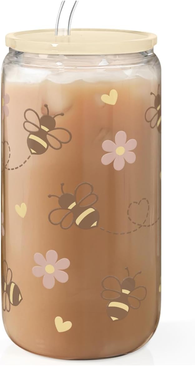 Christian 16oz Can Glass Tumbler with Acrylic Lid & Straw, Iced Coffee Cup for Women Girls, Aesthetic Cups Gifts for Birthday Christmas