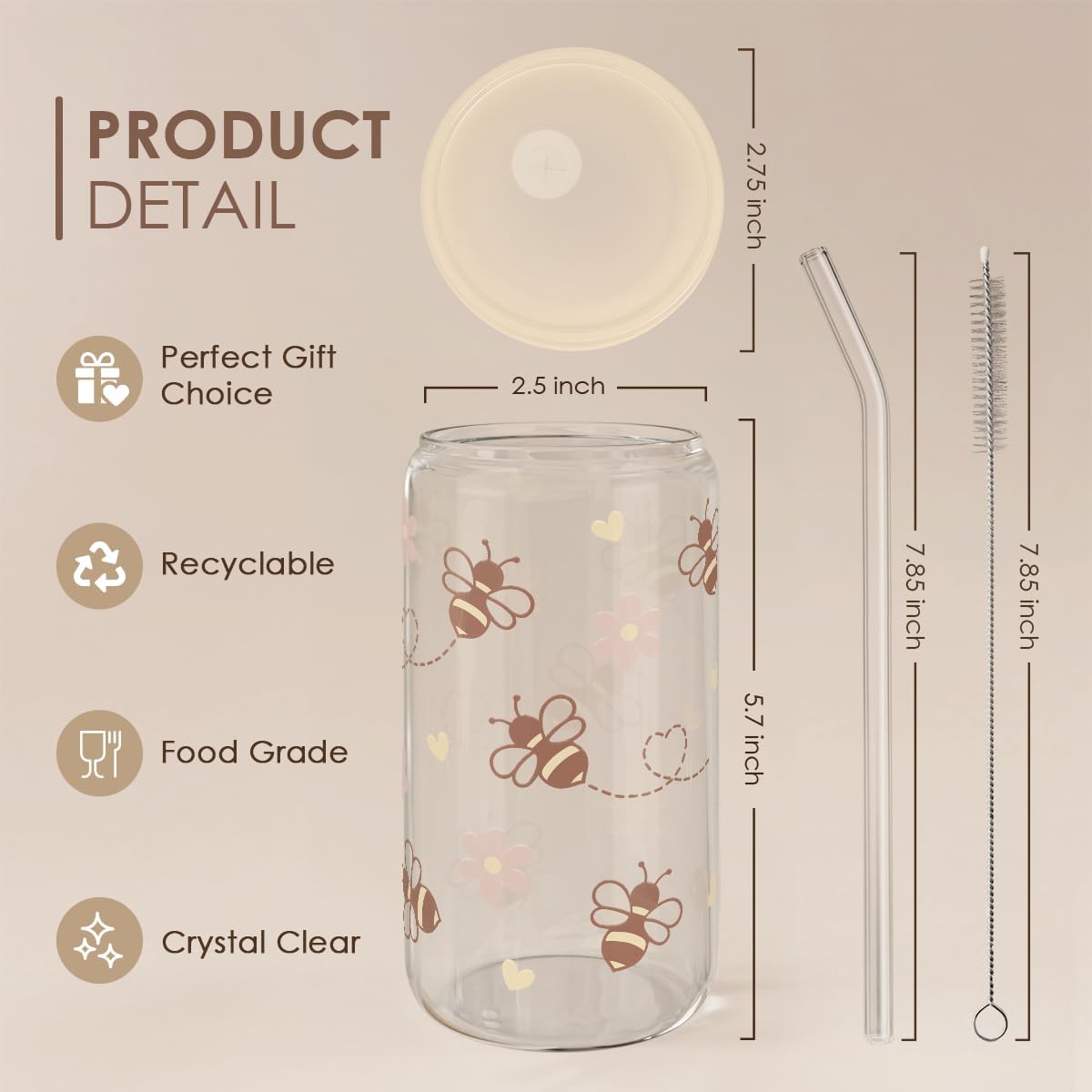 Christian 16oz Can Glass Tumbler with Acrylic Lid & Straw, Iced Coffee Cup for Women Girls, Aesthetic Cups Gifts for Birthday Christmas