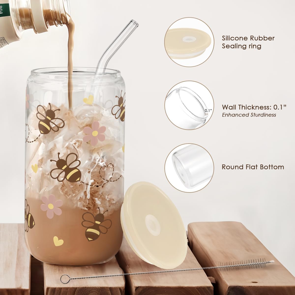 Christian 16oz Can Glass Tumbler with Acrylic Lid & Straw, Iced Coffee Cup for Women Girls, Aesthetic Cups Gifts for Birthday Christmas