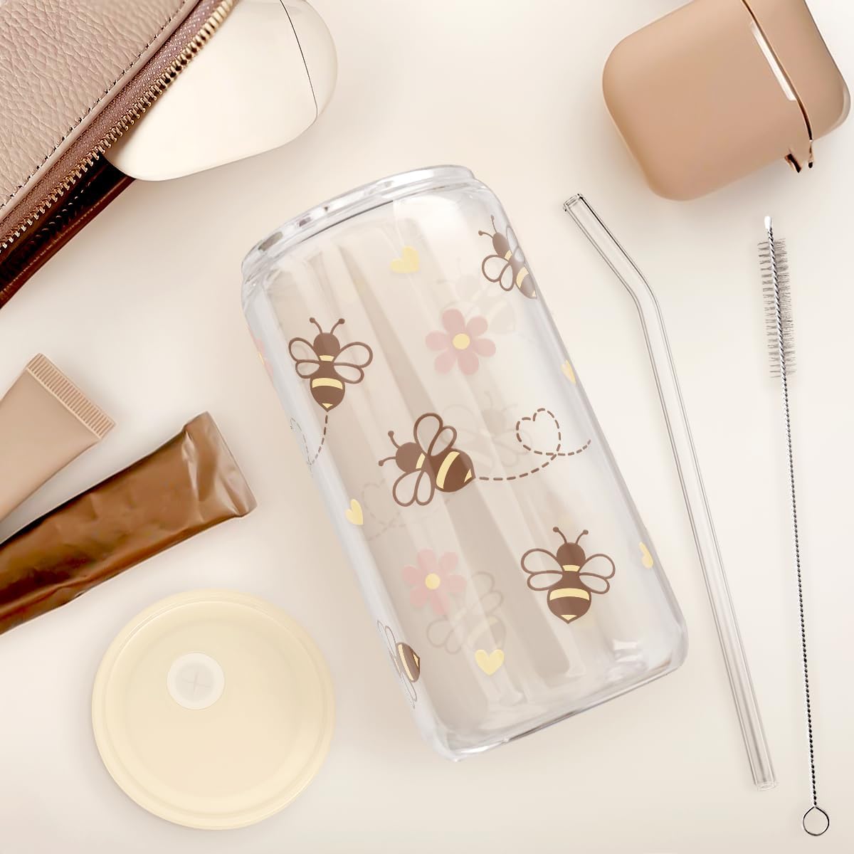 Christian 16oz Can Glass Tumbler with Acrylic Lid & Straw, Iced Coffee Cup for Women Girls, Aesthetic Cups Gifts for Birthday Christmas