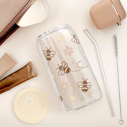 Christian 16oz Can Glass Tumbler with Acrylic Lid & Straw, Iced Coffee Cup for Women Girls, Aesthetic Cups Gifts for Birthday Christmas