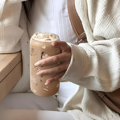 Christian 16oz Can Glass Tumbler with Acrylic Lid & Straw, Iced Coffee Cup for Women Girls, Aesthetic Cups Gifts for Birthday Christmas