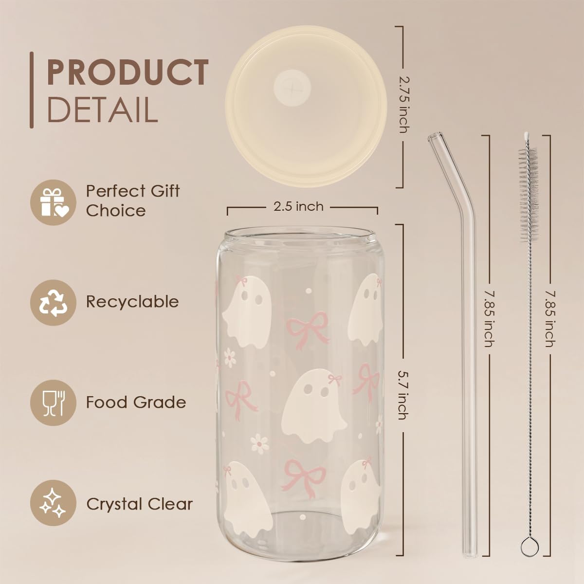 Christian 16oz Can Glass Tumbler with Acrylic Lid & Straw, Iced Coffee Cup for Women Girls, Aesthetic Cups Gifts for Birthday Christmas