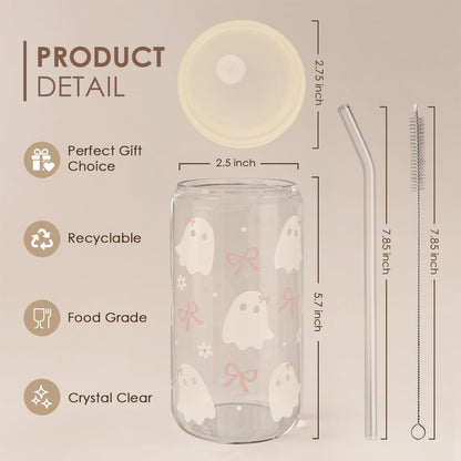 Christian 16oz Can Glass Tumbler with Acrylic Lid & Straw, Iced Coffee Cup for Women Girls, Aesthetic Cups Gifts for Birthday Christmas