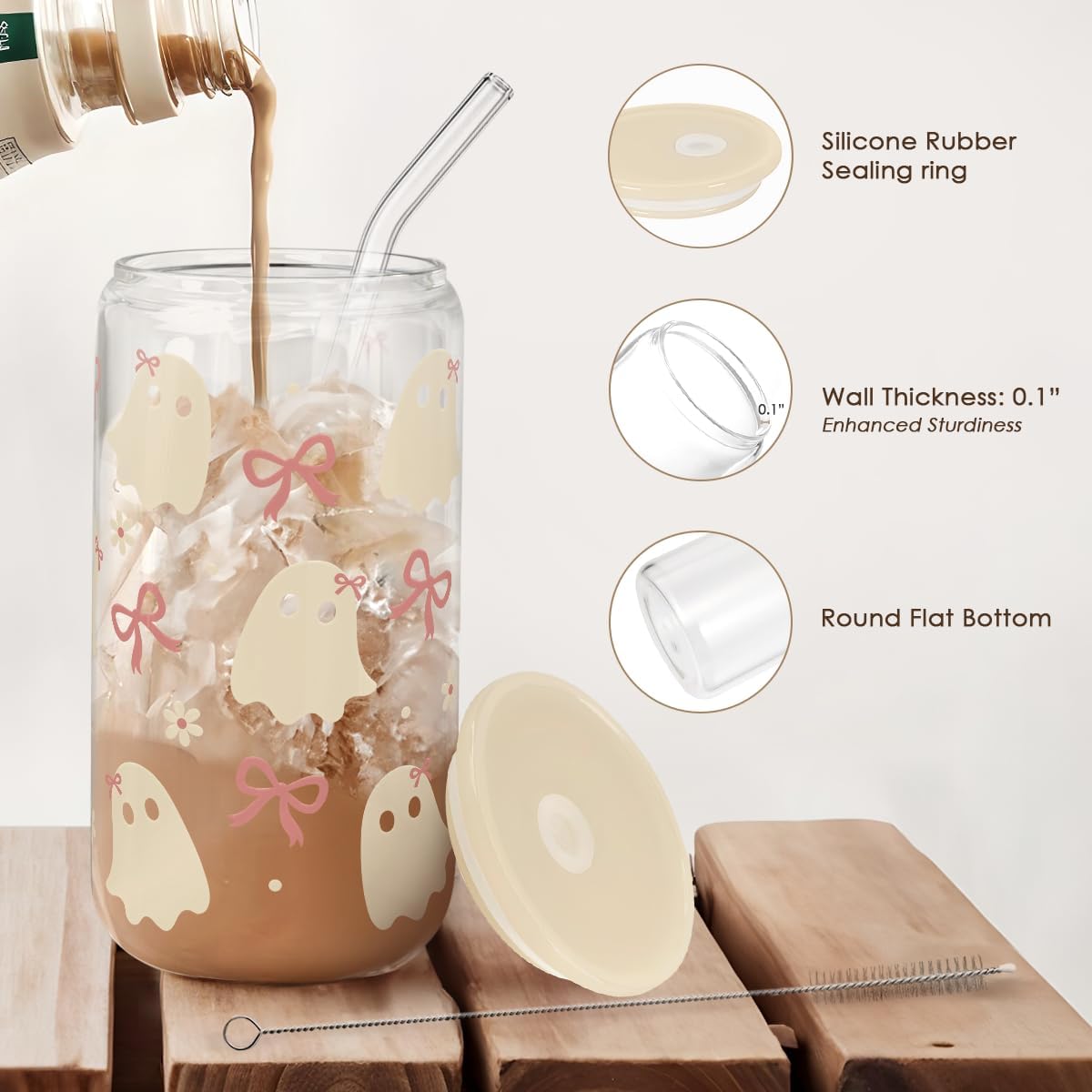Christian 16oz Can Glass Tumbler with Acrylic Lid & Straw, Iced Coffee Cup for Women Girls, Aesthetic Cups Gifts for Birthday Christmas
