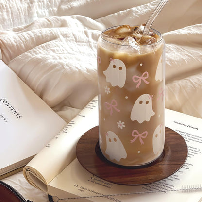 Christian 16oz Can Glass Tumbler with Acrylic Lid & Straw, Iced Coffee Cup for Women Girls, Aesthetic Cups Gifts for Birthday Christmas