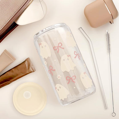 Christian 16oz Can Glass Tumbler with Acrylic Lid & Straw, Iced Coffee Cup for Women Girls, Aesthetic Cups Gifts for Birthday Christmas