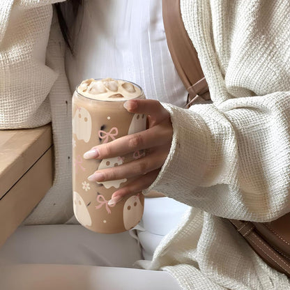 Christian 16oz Can Glass Tumbler with Acrylic Lid & Straw, Iced Coffee Cup for Women Girls, Aesthetic Cups Gifts for Birthday Christmas