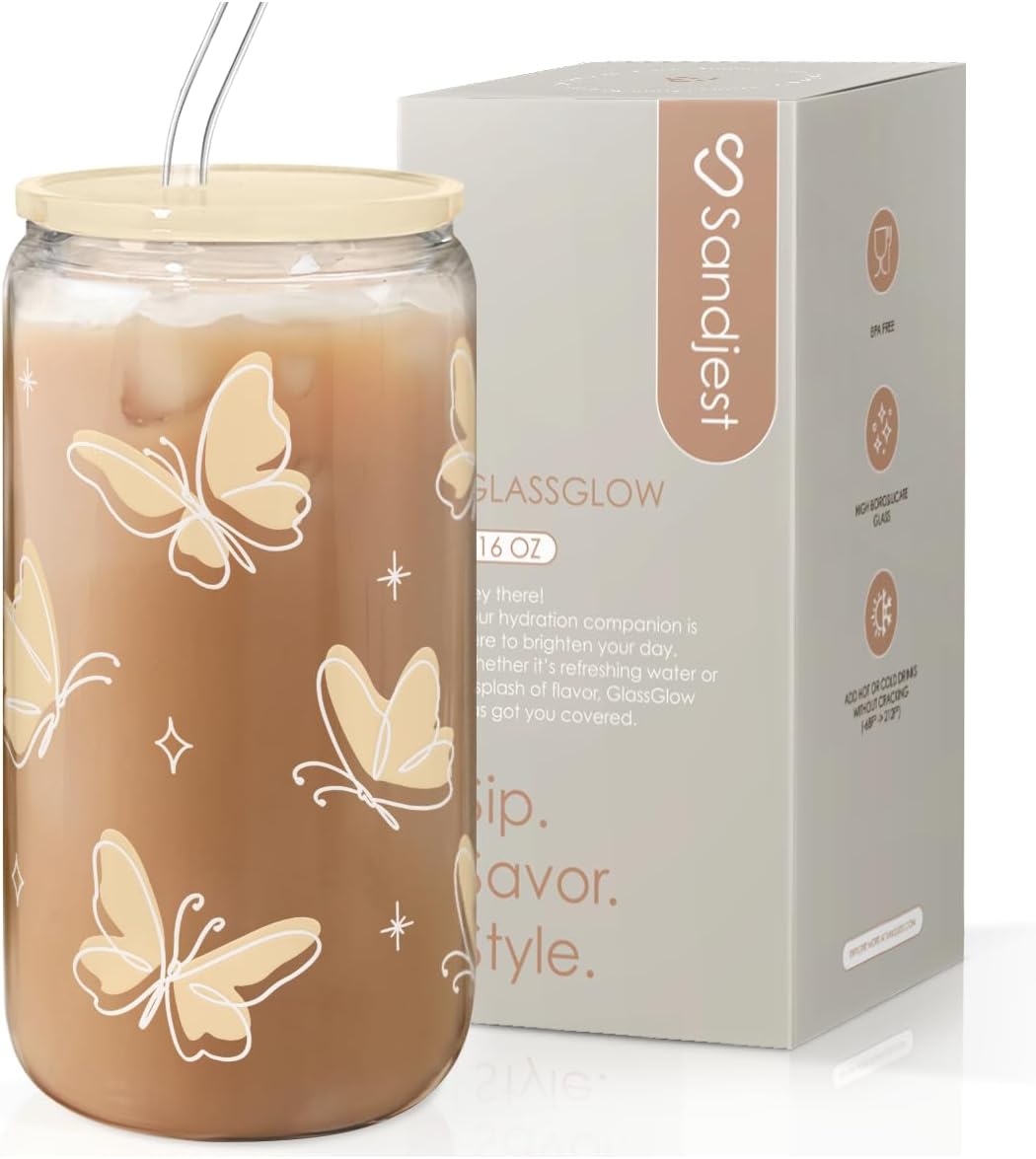 Christian 16oz Can Glass Tumbler with Acrylic Lid & Straw, Iced Coffee Cup for Women Girls, Aesthetic Cups Gifts for Birthday Christmas