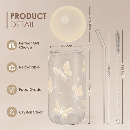 Christian 16oz Can Glass Tumbler with Acrylic Lid & Straw, Iced Coffee Cup for Women Girls, Aesthetic Cups Gifts for Birthday Christmas