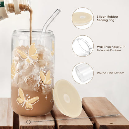 Christian 16oz Can Glass Tumbler with Acrylic Lid & Straw, Iced Coffee Cup for Women Girls, Aesthetic Cups Gifts for Birthday Christmas
