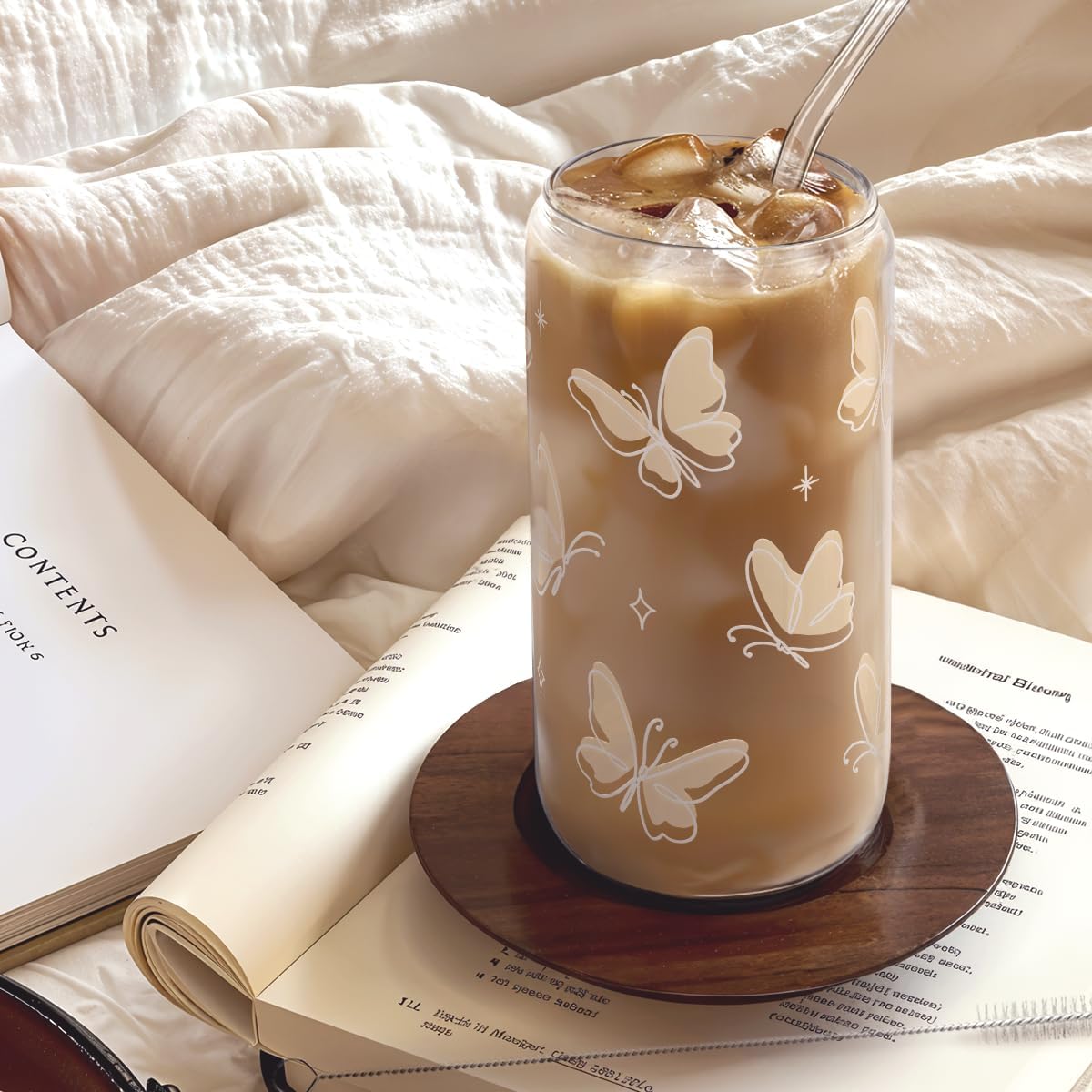Christian 16oz Can Glass Tumbler with Acrylic Lid & Straw, Iced Coffee Cup for Women Girls, Aesthetic Cups Gifts for Birthday Christmas