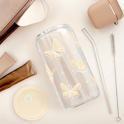 Christian 16oz Can Glass Tumbler with Acrylic Lid & Straw, Iced Coffee Cup for Women Girls, Aesthetic Cups Gifts for Birthday Christmas
