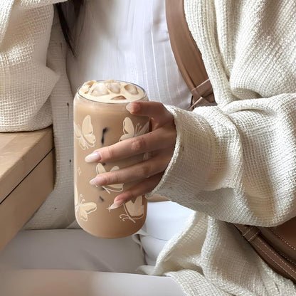 Christian 16oz Can Glass Tumbler with Acrylic Lid & Straw, Iced Coffee Cup for Women Girls, Aesthetic Cups Gifts for Birthday Christmas