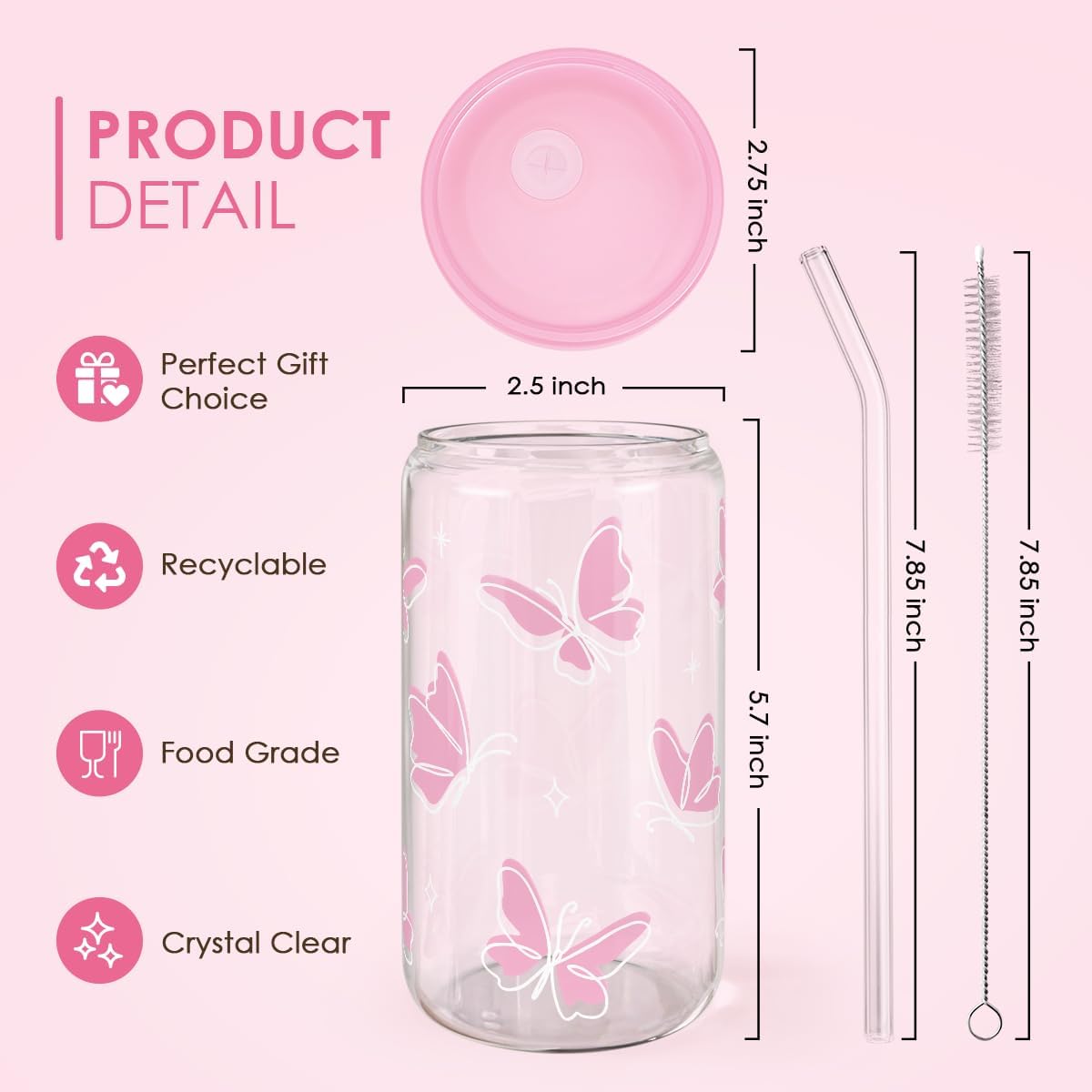 Christian 16oz Can Glass Tumbler with Acrylic Lid & Straw, Iced Coffee Cup for Women Girls, Aesthetic Cups Gifts for Birthday Christmas