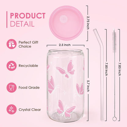 Christian 16oz Can Glass Tumbler with Acrylic Lid & Straw, Iced Coffee Cup for Women Girls, Aesthetic Cups Gifts for Birthday Christmas