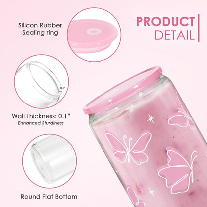 Christian 16oz Can Glass Tumbler with Acrylic Lid & Straw, Iced Coffee Cup for Women Girls, Aesthetic Cups Gifts for Birthday Christmas