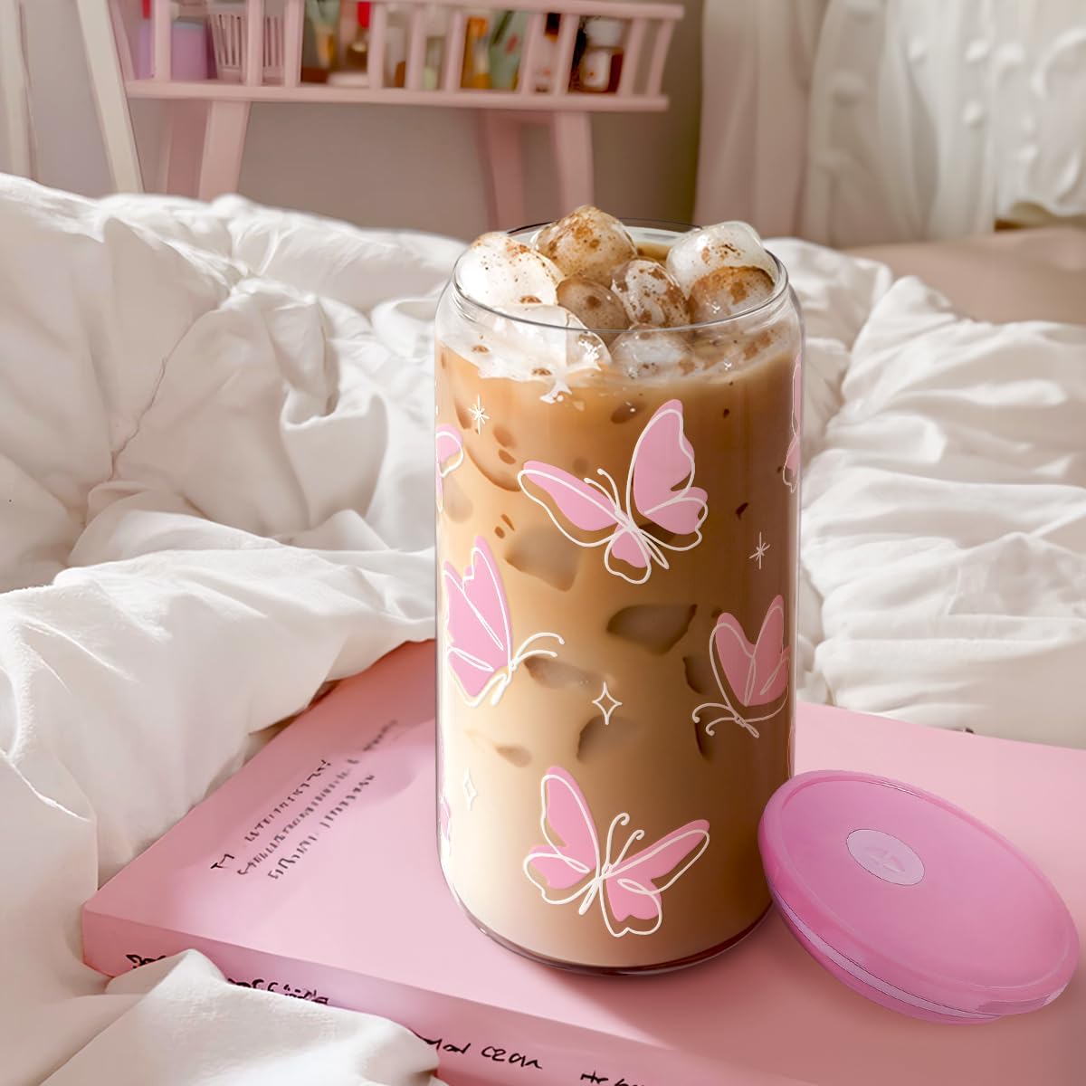 Christian 16oz Can Glass Tumbler with Acrylic Lid & Straw, Iced Coffee Cup for Women Girls, Aesthetic Cups Gifts for Birthday Christmas