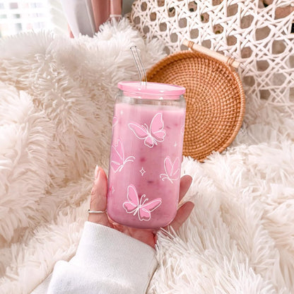Christian 16oz Can Glass Tumbler with Acrylic Lid & Straw, Iced Coffee Cup for Women Girls, Aesthetic Cups Gifts for Birthday Christmas